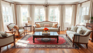 چیدمان مبل کلاسیک در پذیرایی مستطیل شکل