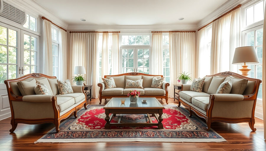 چیدمان مبل کلاسیک در پذیرایی مستطیل شکل بزرگ