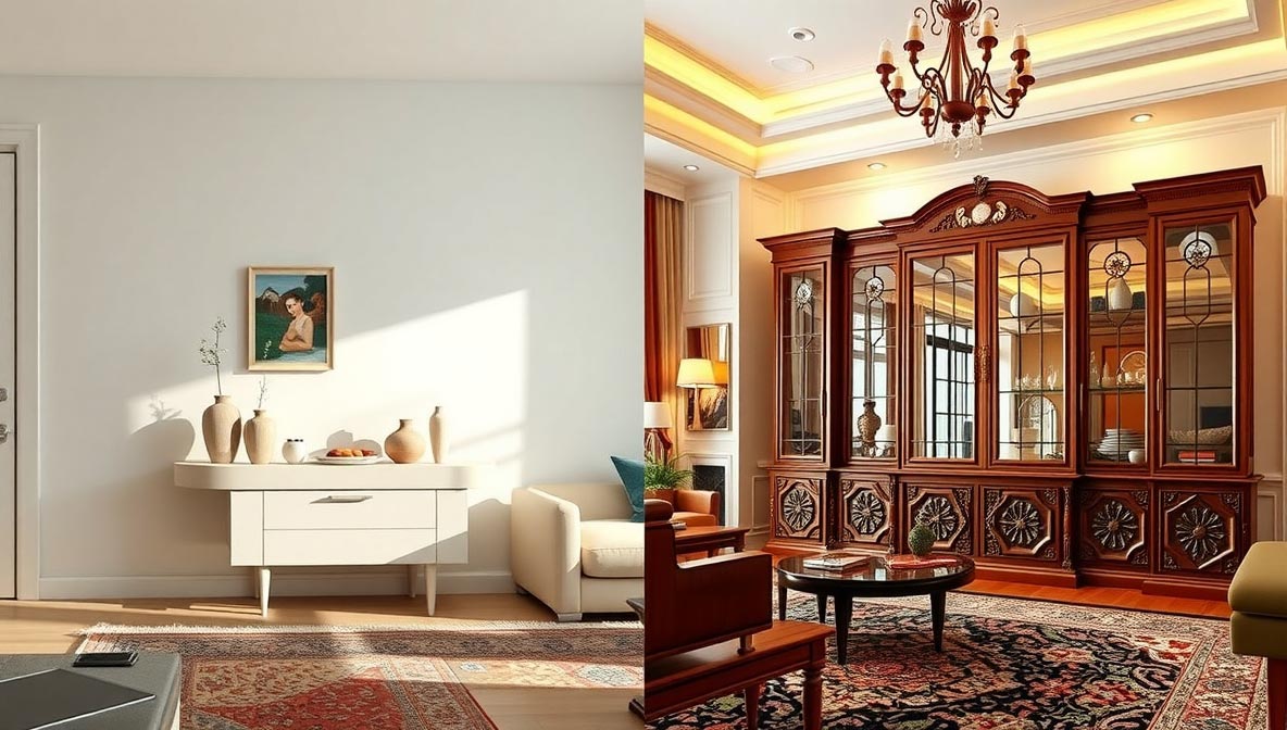 ترکیب بوفه و کنسول با رنگ و نورپردازی برای جلوه بهتر